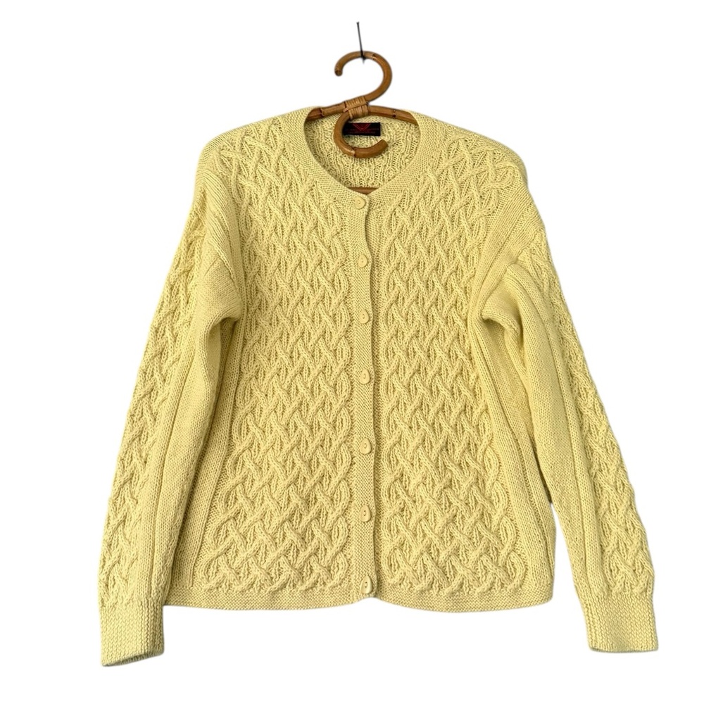 Vintage | Minkha | Butter Yellow‎ Cable Knit Alpaca Cardigan Size M